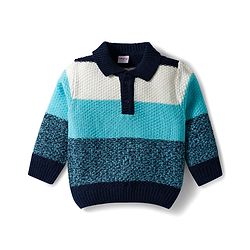 Babyhug Knitted Full Sleeves Pullover Sweater Set With Color Block Design - Multicolor