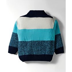 Babyhug Knitted Full Sleeves Pullover Sweater Set With Color Block Design - Multicolor