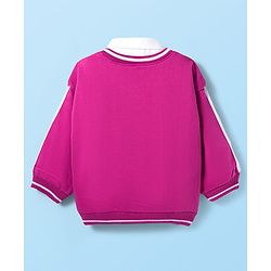 Babyhug Cotton Knit Full Sleeves Collar Neck Sweatshirt With Floral Print - Fuchsia