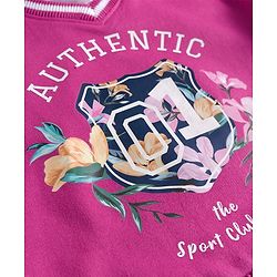 Babyhug Cotton Knit Full Sleeves Collar Neck Sweatshirt With Floral Print - Fuchsia