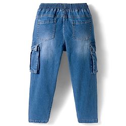 Babyhug Denim Full Length Washed Jeans With Stretch & Text Embriodery - Blue