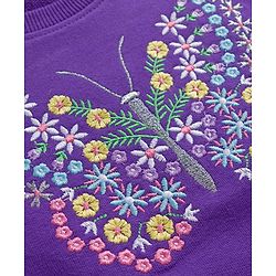 Babyhug Cotton Knit Full Sleeves Sweatshirt with Butterfly & Floral  Embroidery - Purple