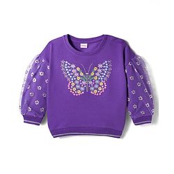 Babyhug Cotton Knit Full Sleeves Sweatshirt with Butterfly & Floral  Embroidery - Purple