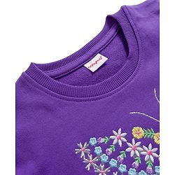Babyhug Cotton Knit Full Sleeves Sweatshirt with Butterfly & Floral  Embroidery - Purple