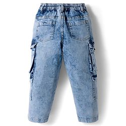 Babyhug Denim Full Length Washed Jeans With Stretch & Cargo Pocket - Blue