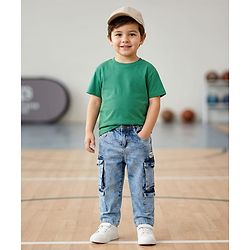 Babyhug Denim Full Length Washed Jeans With Stretch & Cargo Pocket - Blue