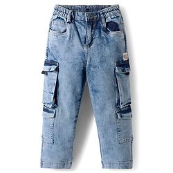 Babyhug Denim Full Length Washed Jeans With Stretch & Cargo Pocket - Blue