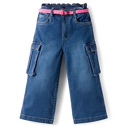 Babyhug Denim Full Length Washed Jeans With Stretch & Belt - Blue