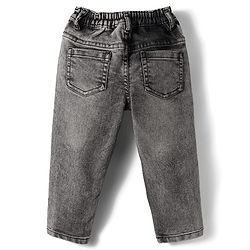Babyhug Full Length Denim Washed Jeans with Stretch & Smiley Embroidery - Charcoal Grey