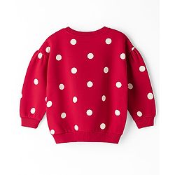 Babyhug Cotton Knit Full Sleeves Sweatshirt With Polka Dot Print & Animal Applique - Red