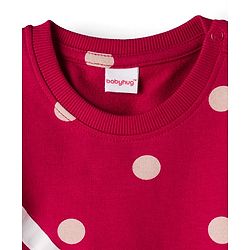 Babyhug Cotton Knit Full Sleeves Sweatshirt With Polka Dot Print & Animal Applique - Red