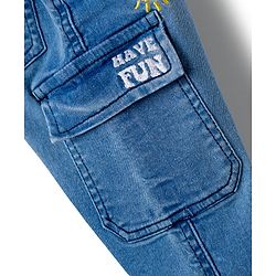 Babyhug Full Length Washed Denim Jeans With Stretch & Embroidery Detailing - Light Blue