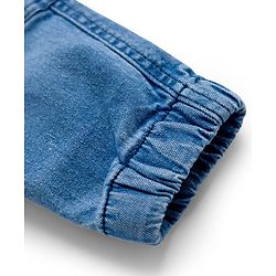 Babyhug Full Length Washed Denim Jeans With Stretch & Embroidery Detailing - Light Blue