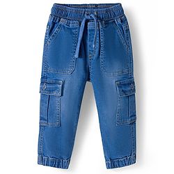 Babyhug Full Length Denim Washed Jeans with Stretch & Cargo Pockets - Light Blue