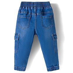 Babyhug Full Length Denim Washed Jeans with Stretch & Cargo Pockets - Light Blue
