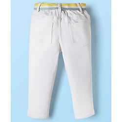 Babyhug Full Length Solid Color Denim Jeans with Stretch & Belt - White
