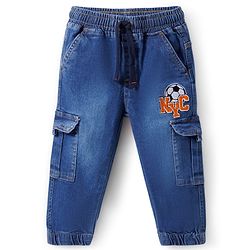 Babyhug Full Length Washed Denim Jeans With Stretch & Embroidery Detailing - Blue