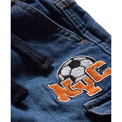 Babyhug Full Length Washed Denim Jeans With Stretch & Embroidery Detailing - Blue