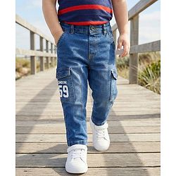 Babyhug Denim Full Length Washed Jeans With Stretch - Blue