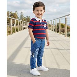 Babyhug Denim Full Length Washed Jeans With Stretch - Blue