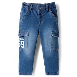 Babyhug Denim Full Length Washed Jeans With Stretch - Blue