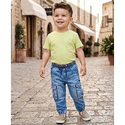 Babyhug Denim Full Length Washed Jeans With Stretch - Navy Blue