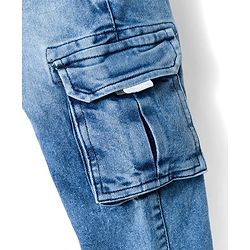 Babyhug Denim Full Length Washed Jeans With Stretch - Navy Blue