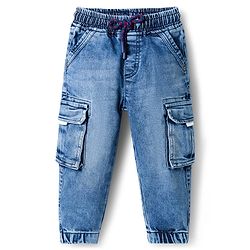 Babyhug Denim Full Length Washed Jeans With Stretch - Navy Blue