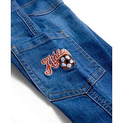Babyhug Denim Full Length Washed Jeans With Strech &  Text Print - Navy Blue