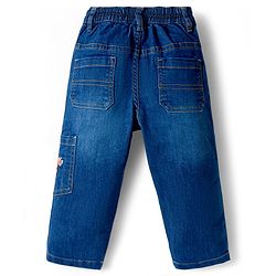 Babyhug Denim Full Length Washed Jeans With Strech &  Text Print - Navy Blue