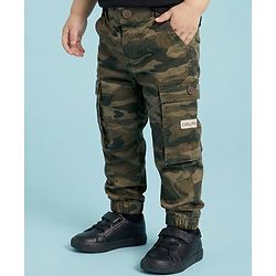 Babyhug Twill Woven Full Length Trouser Pant With Camouflage Design - Olive Green