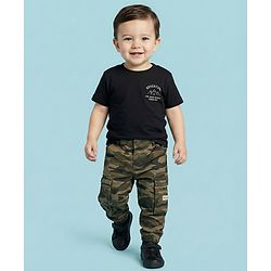 Babyhug Twill Woven Full Length Trouser Pant With Camouflage Design - Olive Green