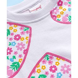 Babyhug Cotton Knit Full Sleeves Sweatshirt With Heart & Floral Print - White