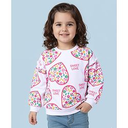 Babyhug Cotton Knit Full Sleeves Sweatshirt With Heart & Floral Print - White
