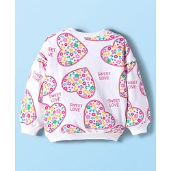 Babyhug Cotton Knit Full Sleeves Sweatshirt With Heart & Floral Print - White