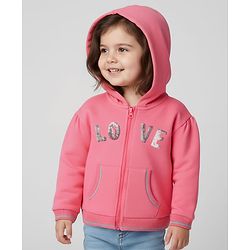 Babyhug Cotton Knit Full Sleeves Hooded Sweatjacket With Sequin Detailing & Kangaroo Pockets - Pink
