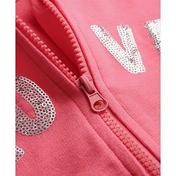 Babyhug Cotton Knit Full Sleeves Hooded Sweatjacket With Sequin Detailing & Kangaroo Pockets - Pink