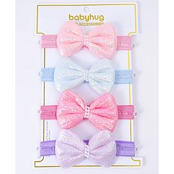 Babyhug Free Size Headbands With Bow Applique Pack Of 4 - Multi Colour