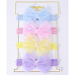 Babyhug Free Size Headbands With Bow Applique Pack Of 4 - Multi Colour
