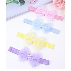 Babyhug Free Size Headbands With Bow Applique Pack Of 4 - Multi Colour