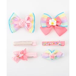 Babyhug Bow and Butterfly Clips Set of 6 - Pink