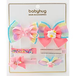 Babyhug Bow and Butterfly Clips Set of 6 - Pink
