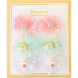 Babyhug Hair Pins And Clips Set of 6 - Pink & Light Green