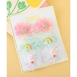 Babyhug Hair Pins And Clips Set of 6 - Pink & Light Green
