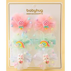 Babyhug Hair Pins And Clips Set of 6 - Pink & Light Green