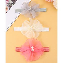 Babyhug Headbands with Floral Applique Pack of 3 Free Size - Multicolor