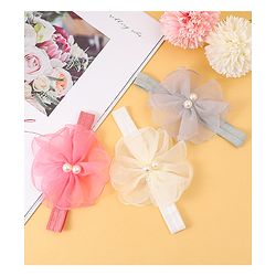 Babyhug Headbands with Floral Applique Pack of 3 Free Size - Multicolor