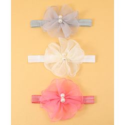 Babyhug Headbands with Floral Applique Pack of 3 Free Size - Multicolor