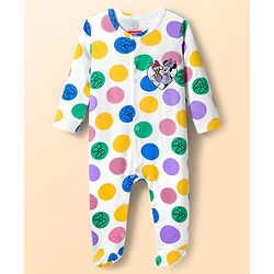 Babyhug Disney Interlock Knit Full Sleeves Footed Sleepsuit With Minnie Mouse Graphics Pack Of 2 - Blue & White