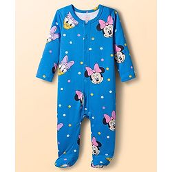 Babyhug Disney Interlock Knit Full Sleeves Footed Sleepsuit With Minnie Mouse Graphics Pack Of 2 - Blue & White